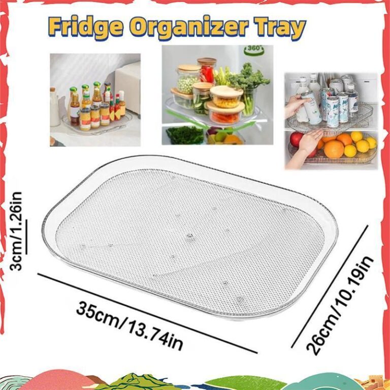 แผ่นเสียงออแกไนเซอร์สาหรับตู้เย็น360 หมุนได้สี่เหลี่ยมผืนผ้าชั้นเก็บที่ชัดเจนแผ่นเสียงชั้นวางถาดสาหรับตู้ครัวใช้งานง่ายใส