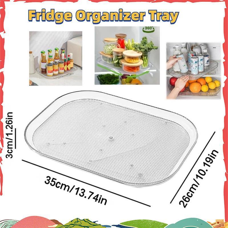 แผ่นเสียงออแกไนเซอร์สาหรับตู้เย็น360 หมุนได้สี่เหลี่ยมผืนผ้าชั้นเก็บที่ชัดเจนแผ่นเสียงชั้นวางถาดสาหรับตู้ครัวใช้งานง่ายใส