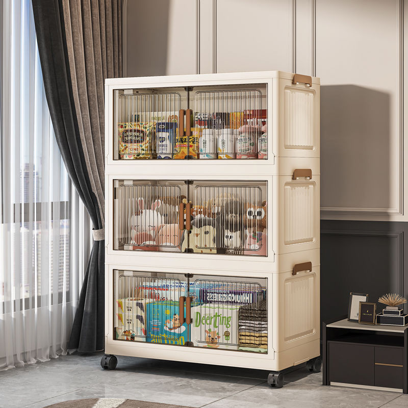 Kaman ตู้เก็บของ รุ่นใหม่ พับได้ ดีไซน์มินิมอล บานประตูโปร่งใส แข็งแรง รับน้ำหนักได้ 200KG