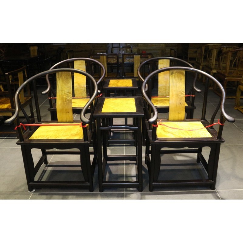 ไม้มะเกลือผ้าไหมสีทองนันมูเก้าอี้พื้นที่รากต้นไม้กรอบใบเล็กนันไทมาสเตอร์เก้าอี้ระลอกน้าเก้าอี้วงกลมไม้เนื้อแข็งชุดสามชิ้น