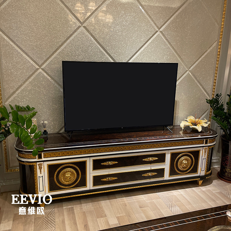 อิตาเลี่ยนฝรั่งเศสหรูหราตู้ทีวียุโรปวิลล่าคลาสสิกดอกพีชหัวใจไม้เนื้อแข็งตู้ชั้นวีเนียร์ตู้เตี้ยแบบขนาน