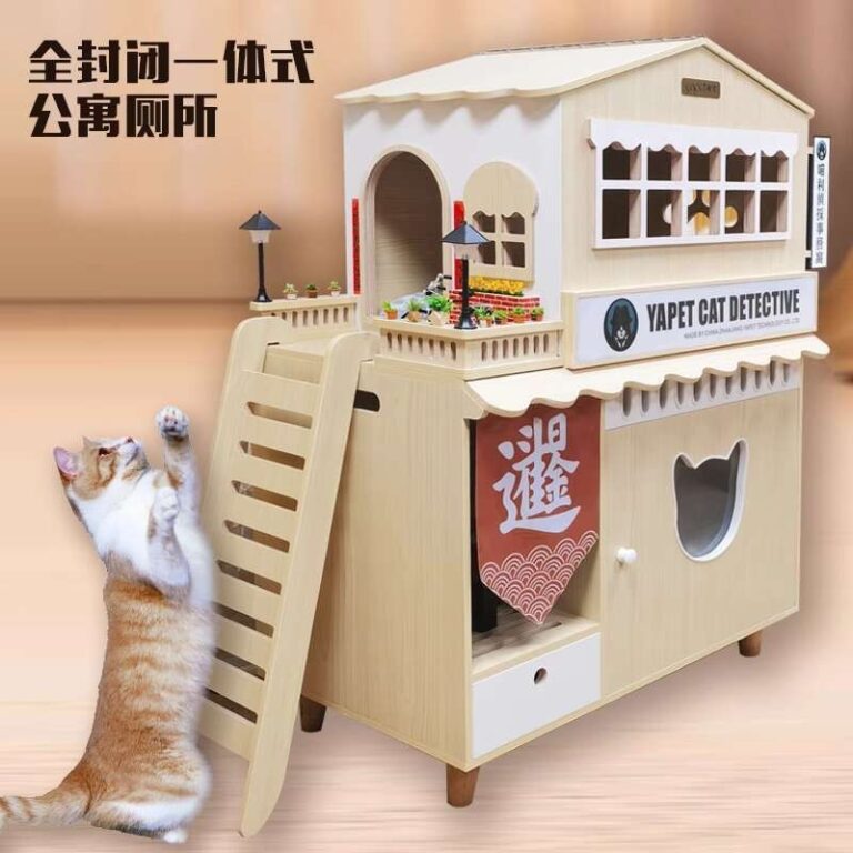 พรีออร์เดอร์30วัน แมวกรงห้องน้ากึ่งล้อมรอบกล่องในร่มครัวเรือนไม้เนื้อแข็งขนาดใหญ่ครอกที่กาหนดเองรังเก็บแบบบูรณาการตู