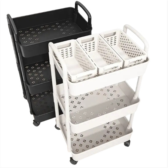 ชั้นวางเอนกประสงค์ 3ชั้นวางของพลาสติก สั่งซื้อ แถมตะขอ ด้านบนดีไซน์สองแบบ ที่จับ เคลื่อนย้ายสะดวก วางของในครัว รุ่นฮิต