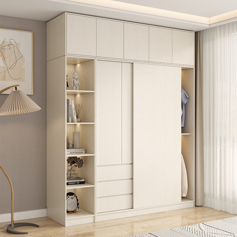 Oriented Strand Board ตู้เสื้อผ้าห้องนอนในครัวเรือนครีมสไตล์โมเดิร์น Minimalist เลื่อนโดยการปรับแต่ง