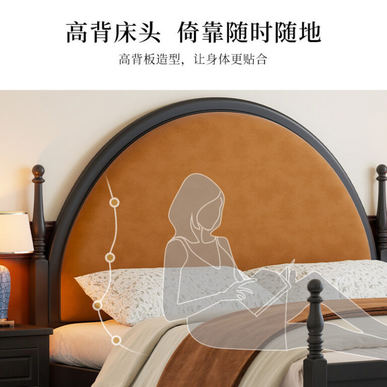 เตียงไม้เนื้อแข็งสไตล์อเมริกัน7l8k เตียงคู่สีดำวินเทจสไตล์ฝรั่งเศสโมเดิร์นมินิมอล18เมตรห้องนอนใหญ่15นุ่มปานกลาง