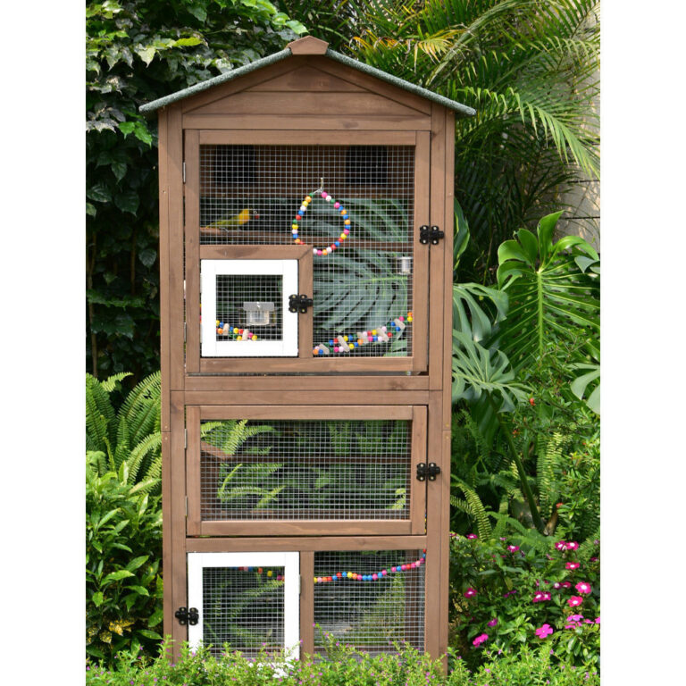 กรงนกแก้วไม้เนื้อแข็งสำหรับกลางแจ้ง วิลล่าขนาดใหญ่สำหรับเพาะพันธุ์นก ป้องกันฝนและแสงแดด