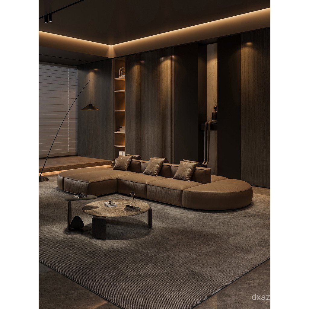 โซฟาห้องโถงห้องนั่งเล่นสไตล์อิตาลีเกาะสองด้านวิลล่าขนาดใหญ่แบนชั้นเรียบง่ายแนวนอนการตั้งค่าสร้างสรรค์รูปร่างส่วนโค้ง คิวคิว