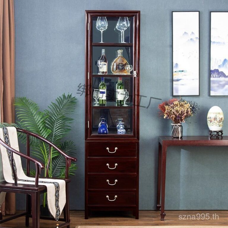ยืนตู้ชิงชันแคบห้องนั่งเล่นมะฮอกกานีไม้เนื้อแข็งจีนตู้กระจกตู้ไวน์เข้าสู่ระบบ 2โอปี้