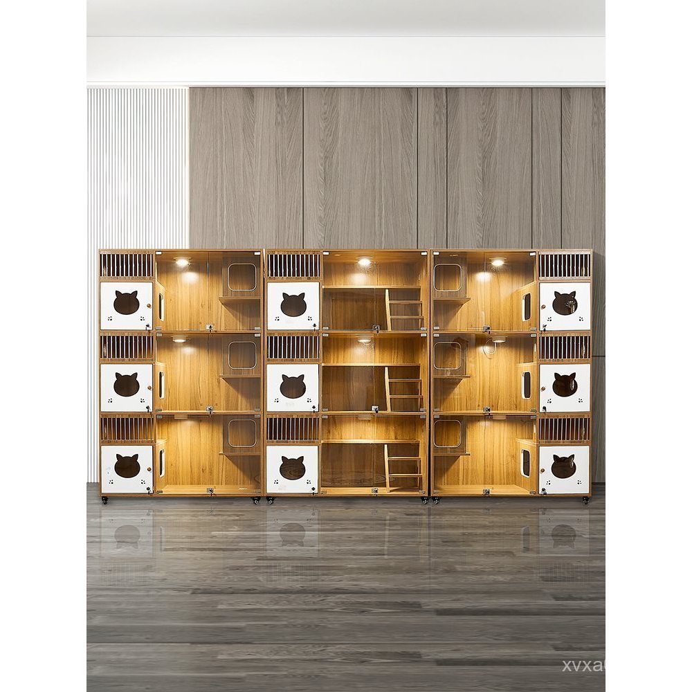ตู้โชว์ร้านขายสัตว์เลี้ยงแมว ตู้แมว วิลล่า ตู้แมว ห้องแมวและลูกแมว กรงแมวไม้เนื้อแข็ง กรงแมวสำหรับเพาะพันธุ์ บ้านแมว Y3QY