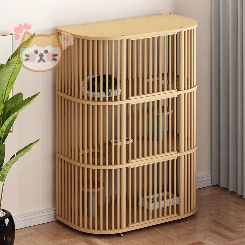 กรงแมว วิลล่าแมวไม้เนื้อแข็ง บ้านแมวขนาดใหญ่ที่หรูหรา