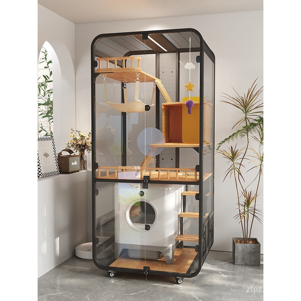 หรูหราสมาร์ทโฮมแก้วรังกรงครัวเรือนพื้นที่ขนาดใหญ่ตู้ห้องน้าพาโนรามาไม้เนื้อแข็งสามารถเก็บแมววิลล่าสามชั้น HT29