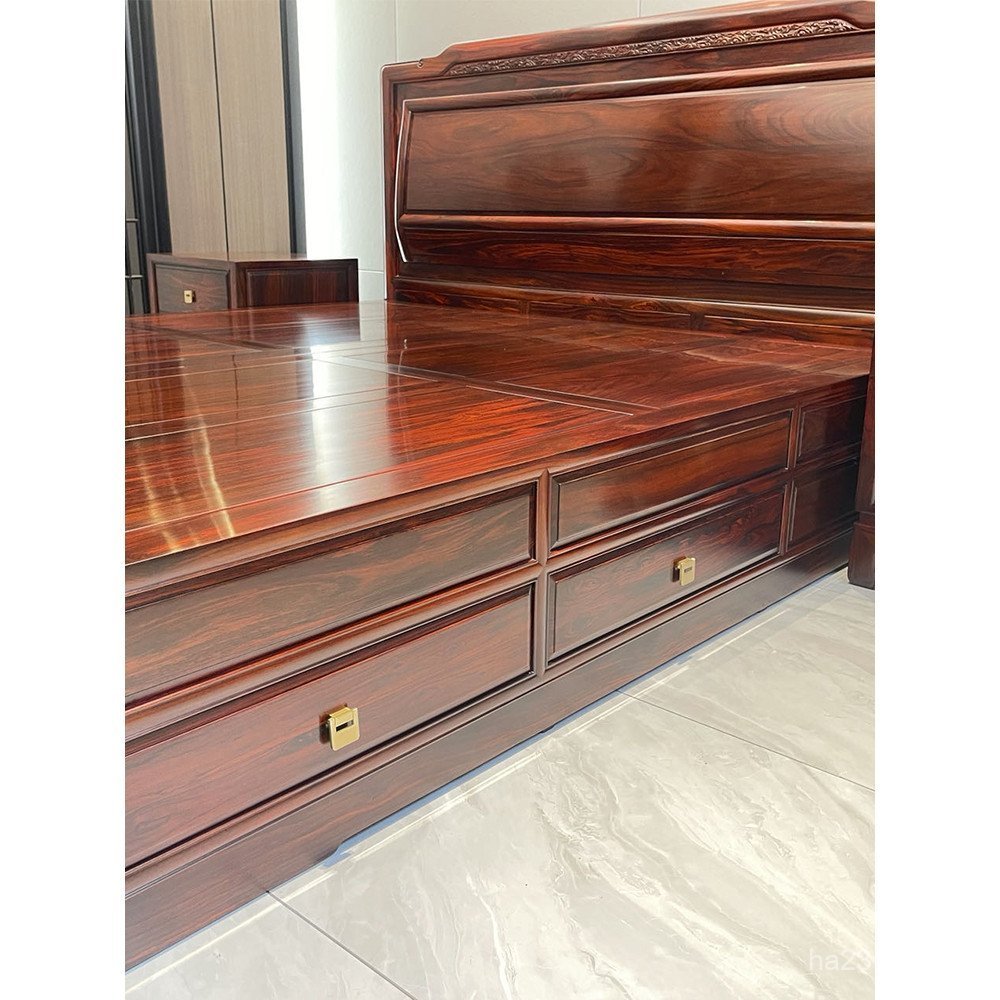 Black Rosewood เตียงขนาดใหญ่ BroadLeaf Dalbergia บรรยากาศ Dongyang เตียงเก็บอินโดนีเซียคู่เตียง RHDA