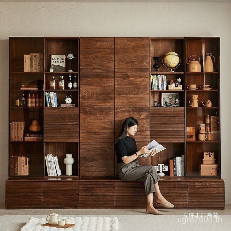 รวมกันตู้โชว์ตู้หมึกวอลนัทสีดาผู้ถือบัตรไม้เนื้อแข็งแก้วตู้หนังสือทั้งผนังห้องนั่งเล่นตู้เก็บของแบบบูรณาการ คิวเคบีเอฟ