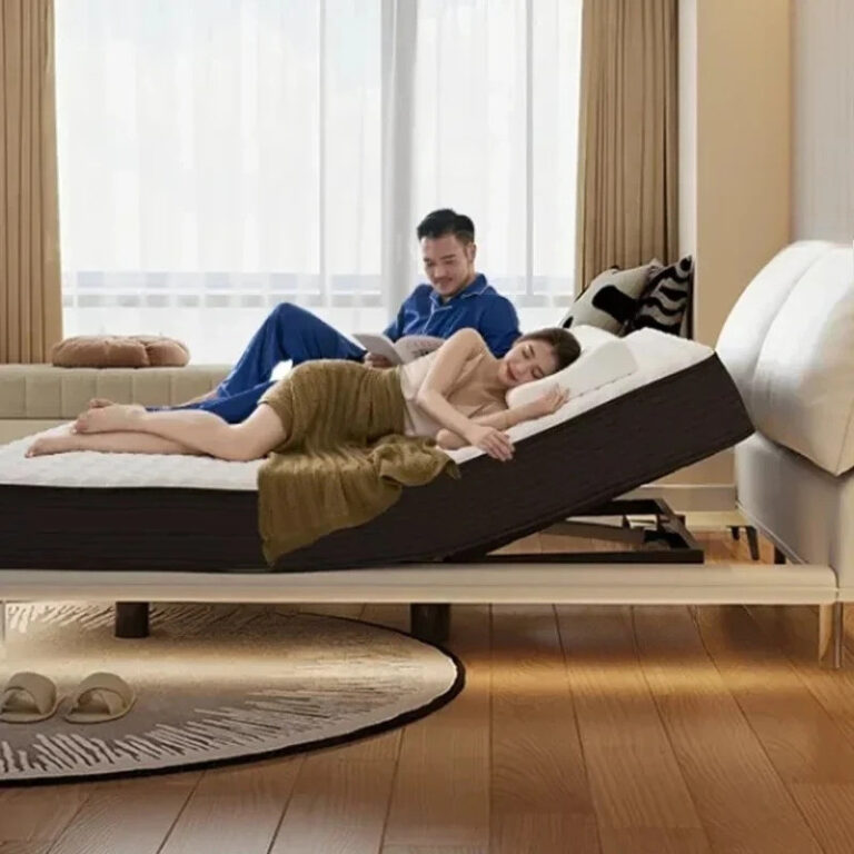 ในสต็อกสานักงานโมเดิร์นสีขาวเตียงคู่กรอบหนังสมาร์ทเตียงปรับไฟฟ้า คามา ราชินี ขนาดเฟอร์นิเจอร์ที่ไม่ซ้ากัน