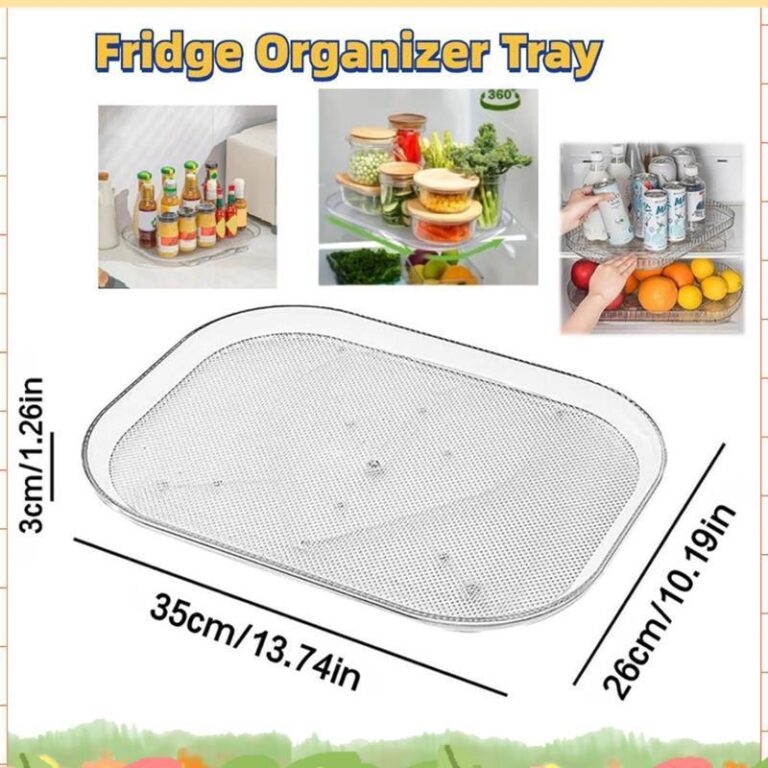 แผ่นเสียงออแกไนเซอร์สาหรับตู้เย็น360 หมุนได้สี่เหลี่ยมผืนผ้าชั้นเก็บที่ชัดเจนแผ่นเสียงชั้นวางถาดสาหรับตู้ครัวใช้งานง่ายใส