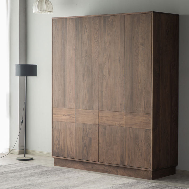 วอลนัทสีดาทั้งหมดไม้เนื้อแข็งตู้เสื้อผ้าตู้เข้าสู่ระบบระดับไฮเอนด์สี่ประตูตรงข้ามประตูนอร์ดิกที่ทันสมัยเรียบง่ายห้องนอนตู้เสื้อผ้าตู้
