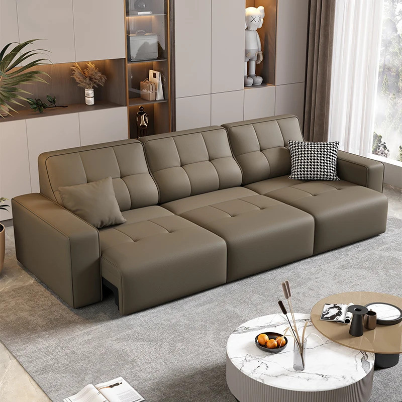อิตาเลี่ยน Modern Simple Electric Sectional โซฟาเตียง Cowhide หนัง Multifunctional Retractable ห้องนั่งเล่นขนาดเล็กโรงแรม E