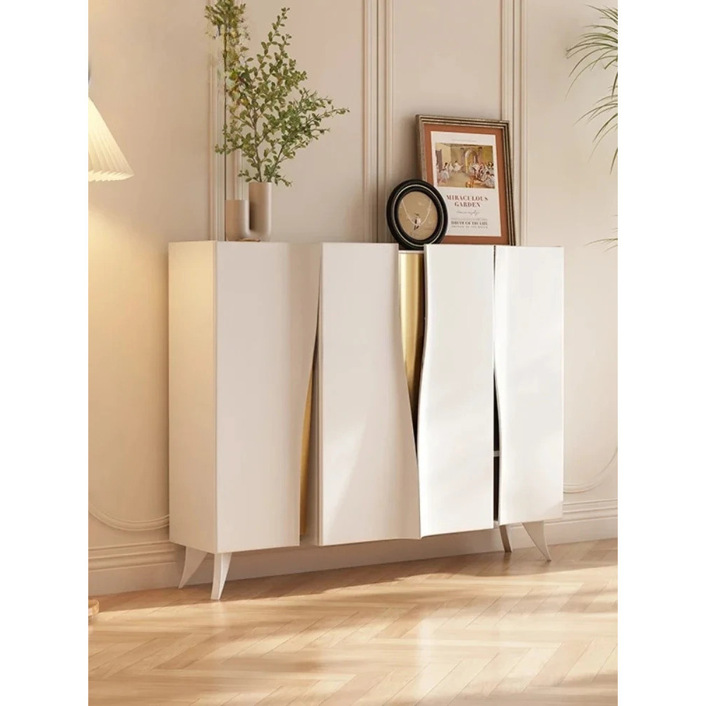 ตู้รองเท้าสไตล์ครีมฝรั่งเศสบางเฉียบการจัดเก็บทางเข้าไม้เนื้อแข็งแสงนอร์ดิกหิน สลาบ