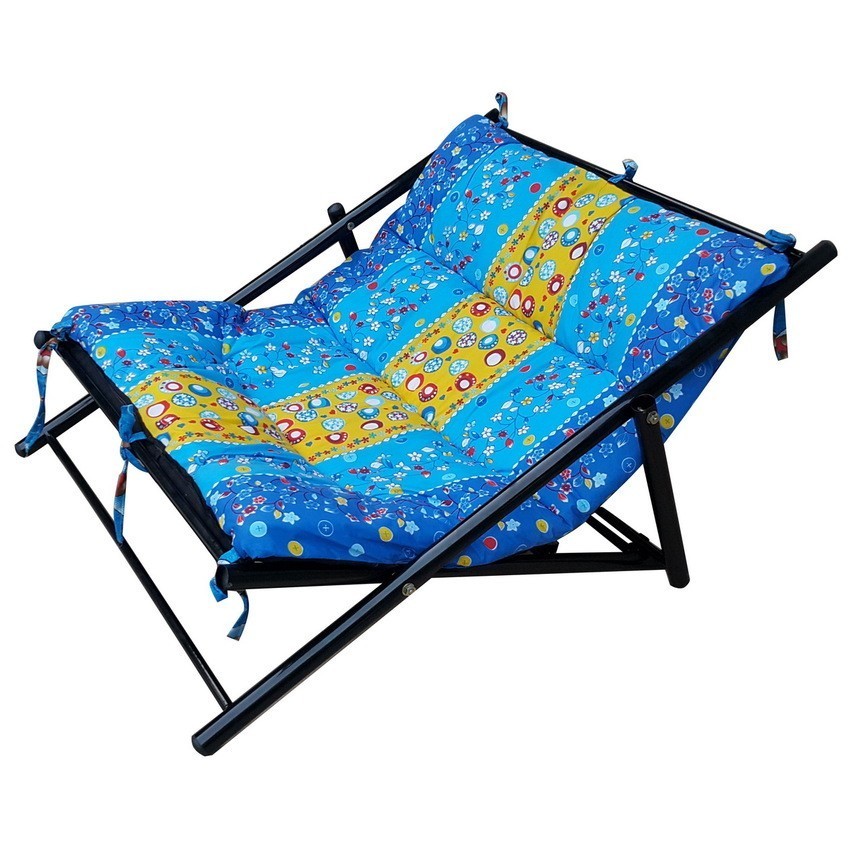 NK Furniline เตียงนอนพักผ่อน โครงเหล็ก รุ่น เตียงพับนั่งนอน100 ผ้าพิมพ์ลายโทนน้ำเงิน