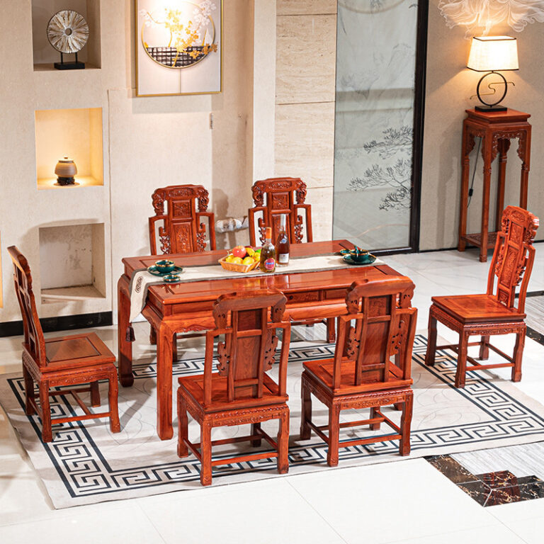 เฟอร์นิเจอร์ไม้มะฮอกกานี พม่า ชิงชัน โต๊ะรับประทานอาหารยาวผลไม้ใหญ่ไม้จันทน์สีแดงจีนไม้เนื้อแข็งร้านอาหารโต๊ะรับประทานอาหารตะวันตกเก้าอี้รวมกัน