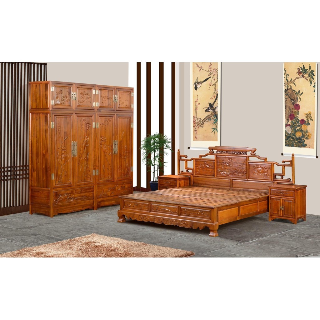 Mingqing สไตล์จีนโบราณไม้เนื้อแข็ง Phoebe ตู้เสื้อผ้าแกะสลักกล่องหลังคาตู้เฟอร์นิเจอร์ Locker ตู้เสื้อผ้าตู้เสื้อผ้าขนาดใหญ่