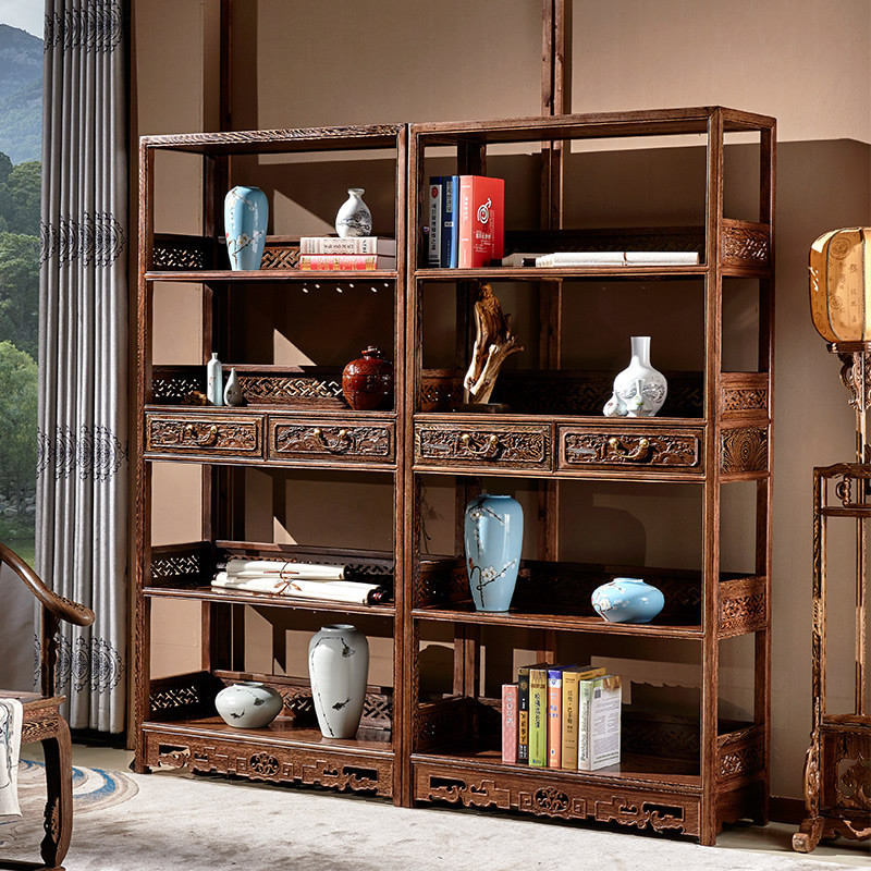 ปีกไก่ไม้ชั้นวางหนังสือตู้หนังสือชั้นวางรวมกัน พระเจ้า ชั้นวางชั้นวางจอแสดงผล18เมตรที่เรียบง่ายจีนมะฮอกกานีไม้เนื้อแข็ง