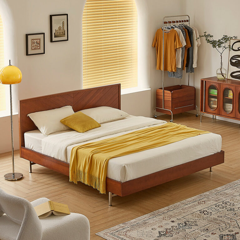 ยุคกลางRetro Nordicญี่ปุ่นRetroทั้งหมดไม้เชอร์รี่คู่18M Fishbone Logเตียงเฟอร์นิเจอร์ห้องนอน