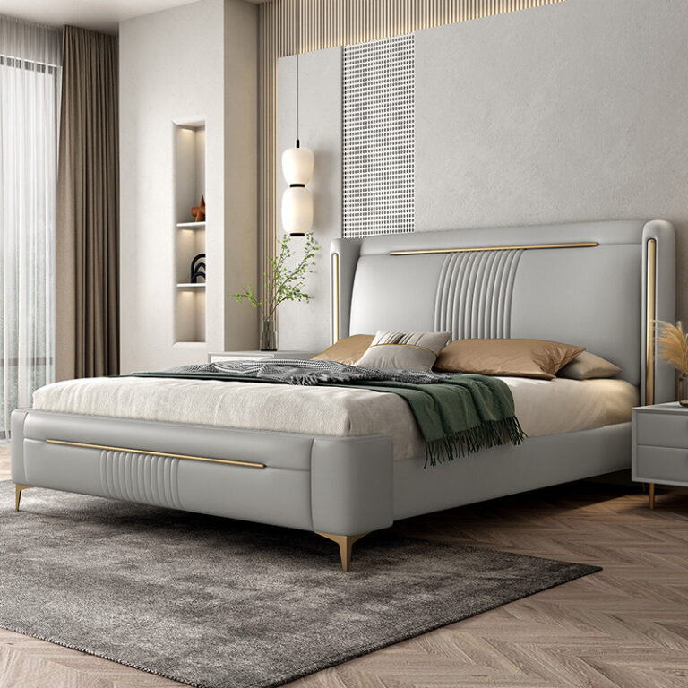ของแท้หนังเตียงแสงหรูหราทันสมัยเรียบง่ายเตียงหลัก 2mx2m เตียงคู่ HighEnd อิตาลีข้างเตียงนุ่มกระเป๋า Influencer เตียง
