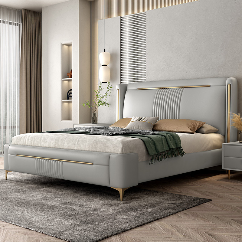 ของแท้หนังเตียงแสงหรูหราทันสมัยเรียบง่ายเตียงหลัก 2mx2m เตียงคู่ HighEnd อิตาลีข้างเตียงนุ่มกระเป๋า Influencer เตียง