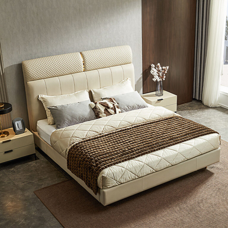 มูส เตียงหนังแท้เจ้าของเตียง18เมตรอิตาลีแสงหรูหราหนังแท้คู่เตียงแต่งงานระดับไฮเอนด์เต็มเตียงหนังแท้