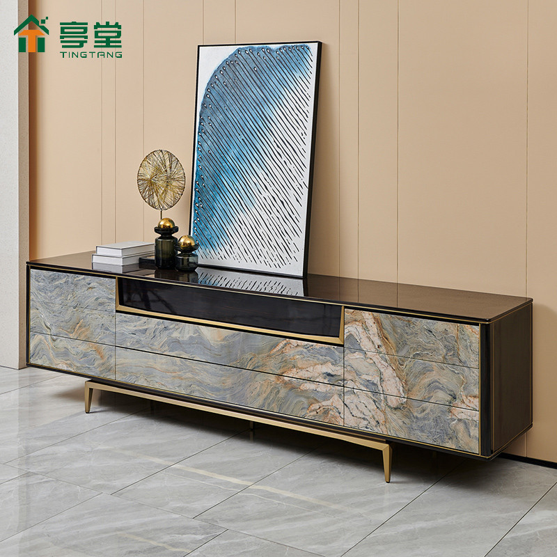 อิตาเลี่ยนแสงหรูหราตู้ทีวี2022รูปแบบใหม่หลังสมัยใหม่วิลล่าระดับไฮเอนด์หรูหราหินหินอ่อนสแตนเลสห้องนั่งเล่นเฟอร์นิเจอร์