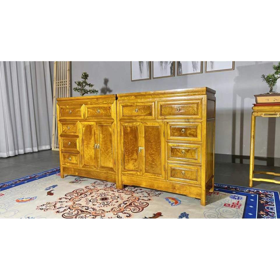 คุณภาพแท้ เสฉวนผ้าไหมสีทอง นันมู หน้าอกลิ้นชักใบขนาดเล็ก เจิ้นหนาน ไม้เนื้อแข็งระลอกน้ารับประทานอาหารตู้ด้านข้าง