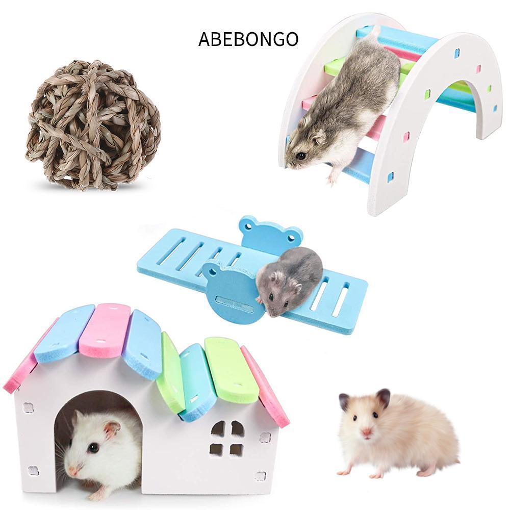 ABEBONGO Rainbow Hamster Toys Bridge Small Animals Care Chew Grass Balls