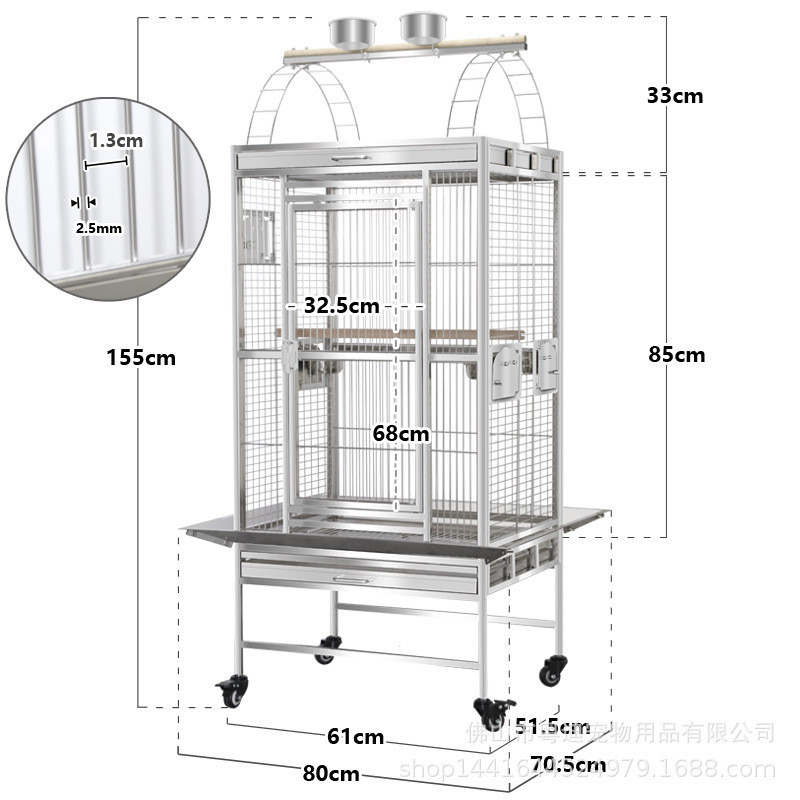 กวงตี้ กรงนกนกแก้วสีเทากรงนกสแตนเลสขนาดใหญ่พิเศษนกนกอินทรีย์นกแก้วเพาะพันธุ์กรงขนาดใหญ่ เอสเอส801
