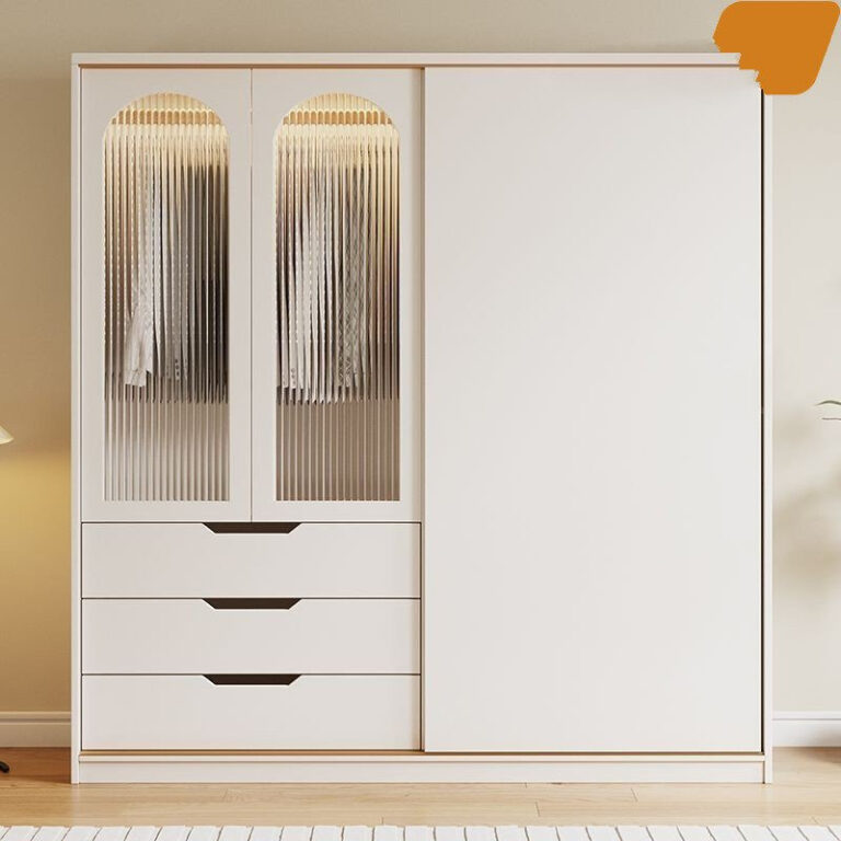 สั่งซื้อล่วงหน้า 30 วัน ติดตั้งฟรีSolid Wood Home ห้องนอนประตูบานเลื่อนตู้เก็บของเรียบง่ายตู้เสื้อผ้าขนาดใหญ่ JXNJ