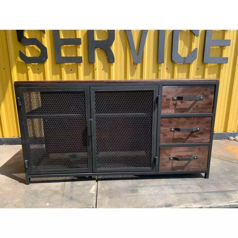 IRONSERVICE ตู้เก็บของพร้อมลิ้นชักโครงเหล็กกันสนิม ไม้แท้เคลือบเงาใส จัดส่งเร็ว