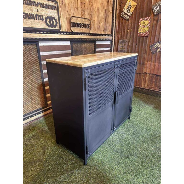 IRONSERVICE 4ชั้น 2 บานพับปิดทึบด้านล่างโครงเหล็กกันสนิม ไม้แท้เคลือบเงาใส จัดส่งเร็ว