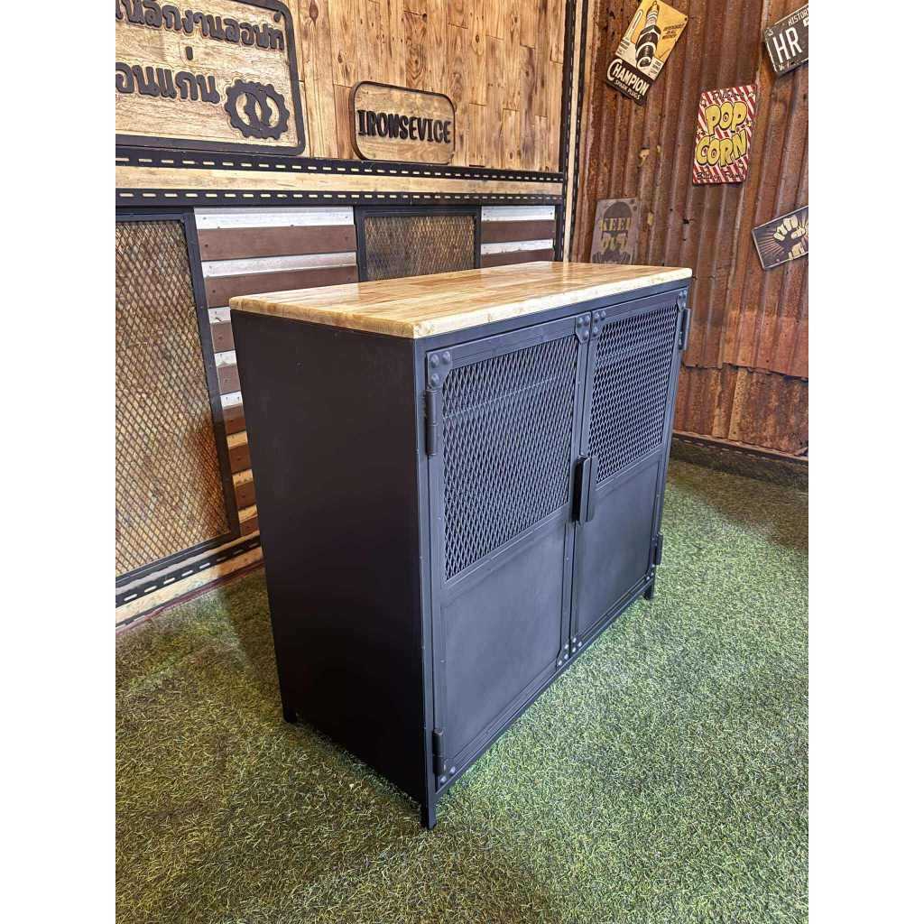 IRONSERVICE 4ชั้น 2 บานพับปิดทึบด้านล่างโครงเหล็กกันสนิม ไม้แท้เคลือบเงาใส จัดส่งเร็ว