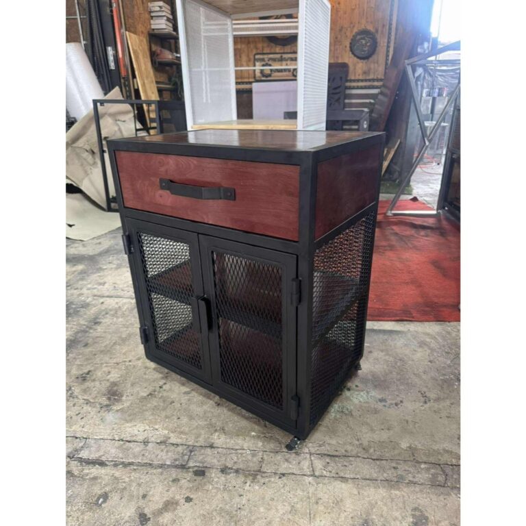 IRONSERVICE ตู้เก็บของเล็กลิ้นชักบานพับ โครงเหล็กกันสนิม ไม้แท้เคลือบเงาใส จัดส่งเร็ว