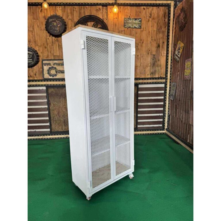 IRONSERVICE ตู้เก็บของ5ชั้นบานพับโครงเหล็กกันสนิม ไม้แท้เคลือบเงาใส จัดส่งเร็ว