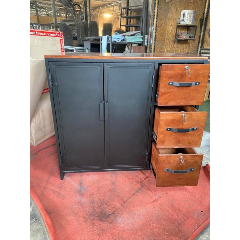 IRONSERVICE ตู้ลิ้นชักบานพับ โครงเหล็กกันสนิม ไม้แท้เคลือบเงาใส จัดส่งเร็ว