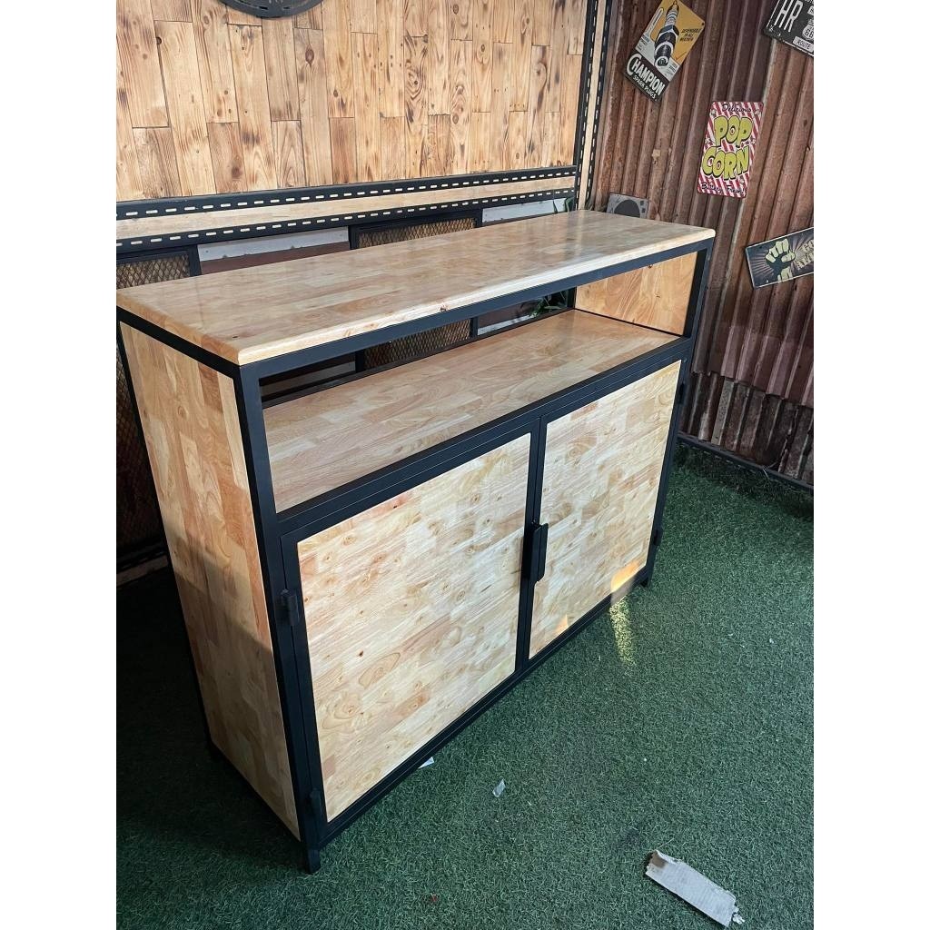 ตู้เก็บรองเท้า มีชั้นวางของอเนกประสงค์ โครงเหล็กกันสนิม ไม้แท้เคลือบเงาใส จัดส่งเร็ว