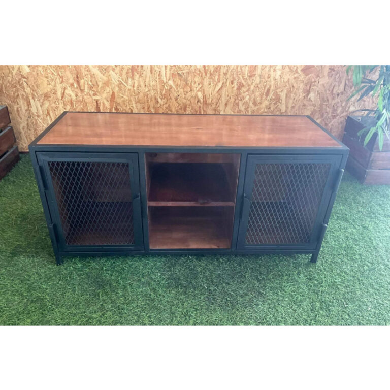 IRONSERVICE ตู้ไม้เก็บของไม้บานตะแกรง โครงเหล็กกันสนิม ไม้แท้เคลือบเงาใส จัดส่งเร็ว