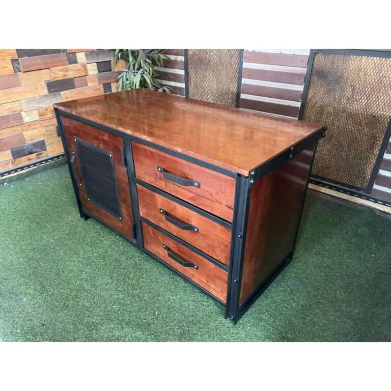 IRONSERVICE ตู้เก็บของ แบบมีบานพับ ท็อปไม้ โครงเหล็กใช้เป็นเหล็กกันสนิม ไม้แท้เคลือบเงาใส