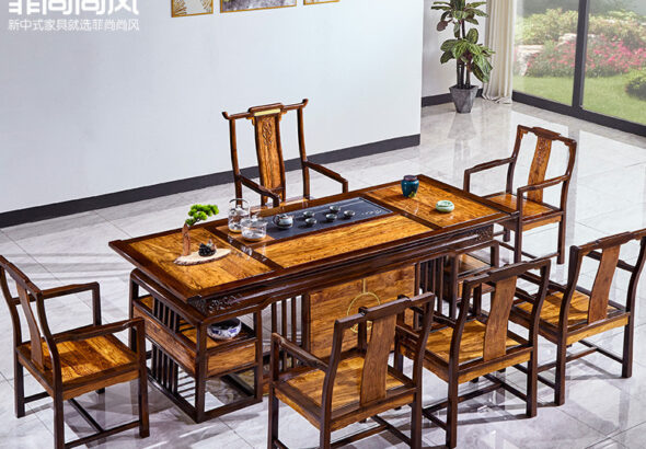 มะฮอกกานีโต๊ะน้าชาไม้จันทน์สองสีตะวันออกแอฟริกันชิงชันแฟชั่นสานักงานระดับไฮเอนด์กังฟูโต๊ะน้าชาเก้าอี้รวมกันโต๊ะน้าชา