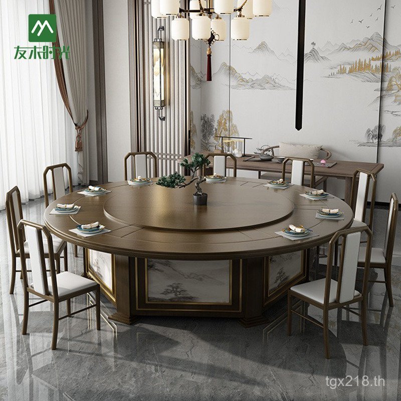 ผสมใหม่สไตล์จีน20ร้านอาหารกล่องไม้เนื้อแข็งโรงแรมคนคลับโต๊ะกลมขนาดใหญ่15เก้าอี้โต๊ะไฟฟ้าโต๊ะรับประทานอาหารโรงแรม อีฟ