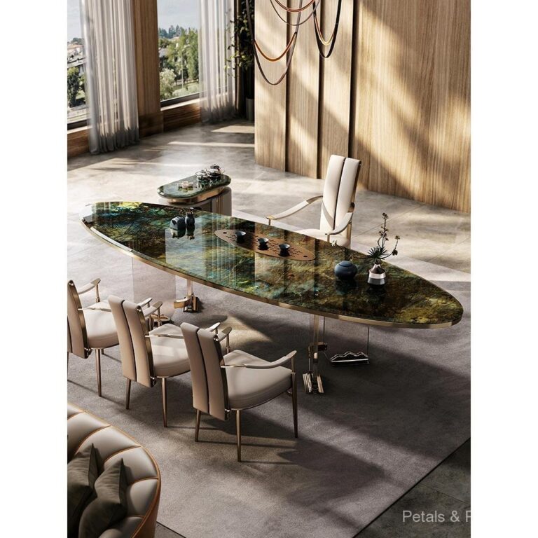 โต๊ะน้าชา หรูหราหินโต๊ะน้าชาวิลล่าแพลตฟอร์มขนาดใหญ่ห้องประชุมโต๊ะน้าชาเก้าอี้รวมกันจดสิทธิบัตรออกแบบโต๊ะน้าชาหินหรูหร