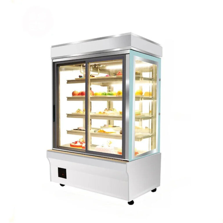 เบเกอรี่ตู้เค้กเบเกอรี่ขนมตะวันตกเครื่องทาความเย็นตู้แสดงบุฟเฟ่ต์ผลไม้ตู้ถนอมนมด้านหน้า ทา