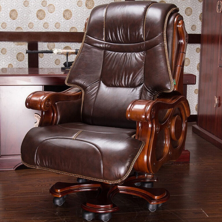 Laiju Mansion Boss Chair เก้าอี้ทางานหนังแท้ นวดปรับเอนได้ หรูหรา ยกเก้าอี้หมุน ไม้เนื้อแข็ง Reclin