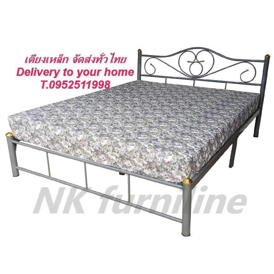 NKเตียง5ฟุต สีเทา จัดส่งทั่วไทย เตียงเหล็ก เตียงคู่ Queen size Steel bed frame lightGrey color